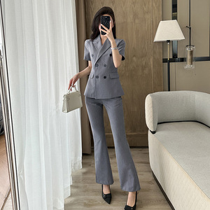 Women's Suit Set Summer Short Sleeve Double Breasted Slim Fit Polyester Anti Wrinkle Office Lady Formal Wear - Product Image 2