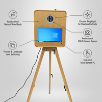 Photomaton portable rétro en bois avec écran tactile 15,6 pouces et support d'imprimante, borne selfie pour mariage, fête et événements