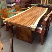 Table rectangulaire de luxe en noyer, en forme naturelle, bord en bois, pour restaurant