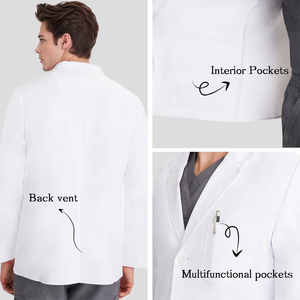 <span class=keywords><strong>Camice</strong></span> da Laboratorio Personalizzabile con Logo per Medici, in Spandex e Poliestere, Modello Core Essentials 28 Bianco, Vestibilità <span class=keywords><strong>Slim</strong></span> - Product Image 3