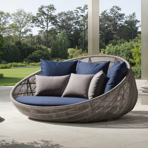 Sofá cama <span class=keywords><strong>de</strong></span> ratán tejido <span class=keywords><strong>de</strong></span> metal <span class=keywords><strong>para</strong></span> <span class=keywords><strong>jardín</strong></span> y playa, cama Nido <span class=keywords><strong>de</strong></span> Pájaro, cojín, patio exterior, tumbona, cama <span class=keywords><strong>de</strong></span> día - Product Image 1