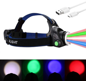 Lampada frontale <span class=keywords><strong>a</strong></span> <span class=keywords><strong>Led</strong></span> RGBW ad alta potenza ricaricabile multicolore rosso bianco verde blu faro luminoso per caccia pesca campeggio ed ecc - Product Image 2