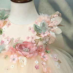 Vestito Estivo per Bambina <span class=keywords><strong>con</strong></span> Fiori 3D Principessa Schiena Scoperta Verde <span class=keywords><strong>con</strong></span> Farfalla 3D e Grande Fiocco per Compleanno - Product Image 6