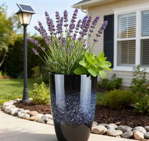 Jardinières en PP durables et hautes, brillantes, 12 pouces, 14 pouces, grandes jardinières rondes légères, trous de drainage, <span class=keywords><strong>jardin</strong></span> d'intérieur et d'extérieur - Product Image 6