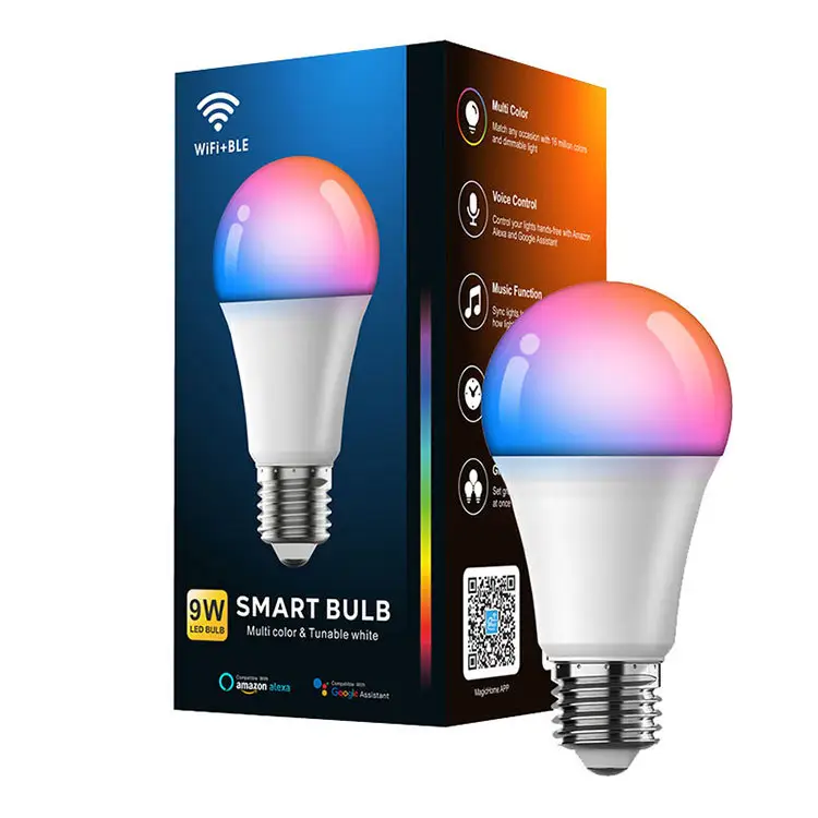 Graffiti Smart Wi-Fi controllo vocale a colori Rgbcw dimmerabile A19 lampadina a Led compatibile con Alexa e Google Assistant