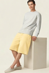 Pantalones Cortos Anchos de Lona de Alta Calidad para Hombre, Ecológicos, Transpirables, Antiarrugas, de Cintura Media con Cordón Ajustable, Color Amarillo - Product Image 3