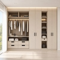 Sistema de Armario Abierto Moderno de Madera de Lujo, Armario Vestidor Personalizado de Madera, Armario con Cajones para Ropa de Dormitorio