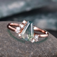Anillo de compromiso de ágata de musgo verde de ataúd vintage Anillo de boda de ágata de musgo de plata esterlina 925 Anillo de promesa de aniversario
