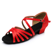 Chaussures de danse latine de salon confortables en satin marron à talon bas pour adolescentes/enfants