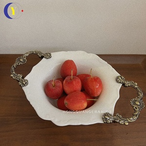 ชามเซรามิคลายโบราณหรูหราสำหรับใส่ผลไม้ ชามซุปสไตล์ตะวันตกสำหรับตกแต่งห้องนั่งเล่น ชามใส่ผลไม้อบแห้ง ชามอาหารค่ำ - Product Image 3