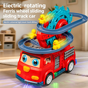 Camión de Bomberos de Juguete de Metal Fundido a Presión, Vagón de Tren con Luces y Música, Tobogán de Pato, Rueda de la Fortuna Giratoria, Juguetes Universales con Evitación Automática de Obstáculos - Product Image 2