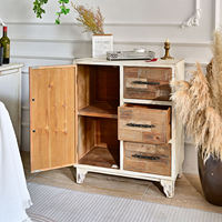 ART NEST Buffet multifonctionnel rustique en bois massif, 1 porte, 3 tiroirs, meuble d'appoint pour hôtel, salon et salle à manger