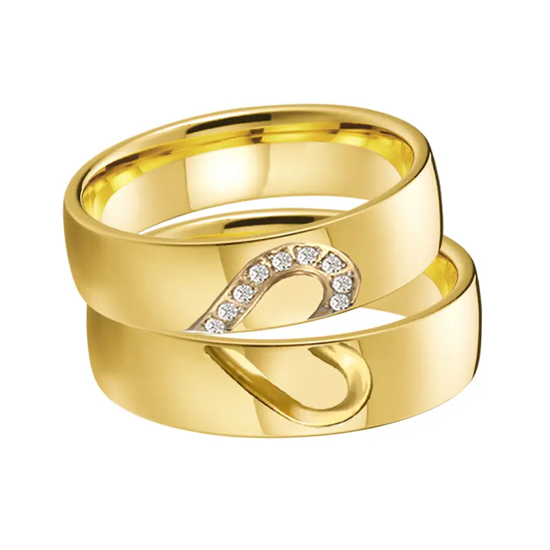 Gouden Koppels Liefde Hart Zirconia Ringen Sieraden 18 Karaat Vergulde Voorstel Trouwringen Voor Mannen En Vrouwen