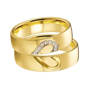 Bộ Nhẫn Cưới Cầu Hôn Mạ Vàng 18 Carat Cho Nam Và Nữ, Trang Sức Nhẫn Hình Trái Tim Tình Yêu Bằng Đá Cubic Zirconia