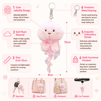 Porte-clés en peluche méduse rose Zaves, unique, écologique et durable, pour sacs à main et sacs à dos scolaires, best-seller, créature marine moelleuse en dentelle