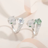 Nouvelle bague ajustable tendance en forme de léopard, couleur D, avec moissanite verte de 2 carats pour femme, idéale pour les fiançailles et les occasions spéciales