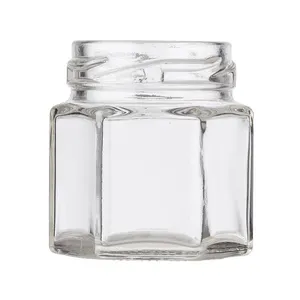 空迷你1.5盎司45毫升六角玻璃果酱蜂蜜罐头罐，带凸耳盖