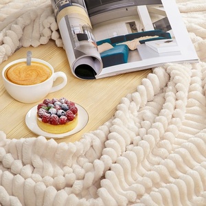 Couverture en polaire de flanelle à rayures moelleuses en peluche douce personnalisée en vrac couverture en polaire solide chaude <span class=keywords><strong>et</strong></span> confortable en gros avec logo personnalisé - Product Image 2