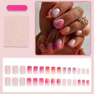 30 Uñas Postizas Cortas Cuadradas Color Macaron Ombre, Uñas Artificiales con Base Nude <span class=keywords><strong>para</strong></span> Uso Diario de <span class=keywords><strong>Mujeres</strong></span> - Product Image 2