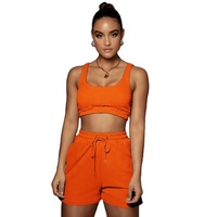 Ensemble de survêtement 2 pièces en coton avec logo personnalisé, haut court tricoté d'été et short/pantalon de jogging, tenue décontractée