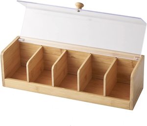 Caja de Almacenamiento de Escritorio de Madera Maciza Personalizada al por Mayor, Forma Rectangular, Estilo de Diseño Europeo, Cubierta de Acrílico para Almacenamiento de Té en el Escritorio - Product Image 1