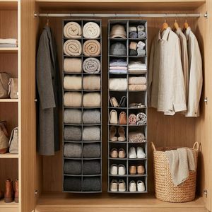 Hanging <b>Shoe</b> Organizer 20 Sections Rectangular Hook Type <b>Storage</b> Shelves For Closet <b>Shoes</b> Space Saving Non Woven - Product Image 2