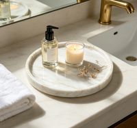 Plateau rond en marbre blanc naturel, plateau de décoration en pierre, plateau de vanité, plateau de service alimentaire, rangement pour bijoux et cosmétiques, décoration pour la maison et l'hôtel, personnalisable