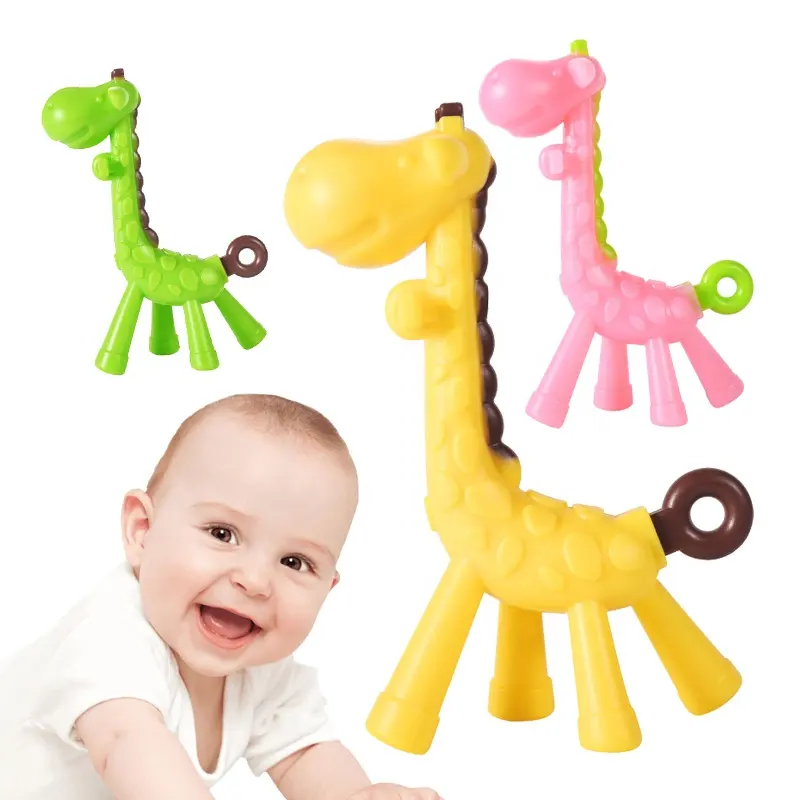 Food Grade Soft Silicone Baby Teether Giraffe Animal Shape chew Toy mordedor sucette bebe