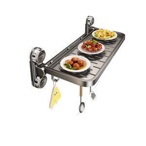 Wall Mounted Foldable Kitchen Shelf With Suction Cups For Food Preparation And Storage Rectangle Multifunctional <b>Rack</b> - Product Image 4