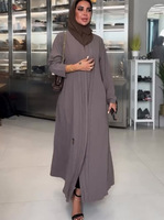 Robe Abaya Modeste Y298 pour le Ramadan et l'Aïd, Style Cardigan à Revers, Manches Longues, Tenue de Soirée pour Femmes Musulmanes