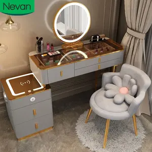 Hot sale adult modern furniture 5 drawer luxury mdf corner cosmetic dressing table designs with led mirror for bedroom