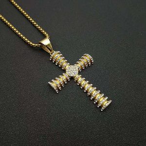 Gold Plated <b>Cross</b> Pendant Necklace Stainless Steel Pave Setting 3mm <b>Chain</b> 61cm Gift Jewelry - Product Image 4