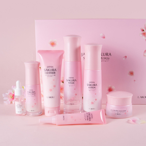 LAIKOU Japan Sakura Skin Care Set 7pcs <b>Face</b> Cleanser Mud Mask Toner Eye Cream <b>Sunscreen</b> with Hyaluronic Acid <b>for</b> Daily Skincare - Product Image 2