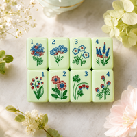 Ubin Mahjong Akrilik Lapis Tunggal Hijau Muda Klasik Desain Naga Bunga Set Ubin Mahjong Amerika untuk Permainan Santai Keluarga