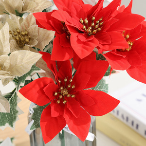 Fleur artificielle de poinsettia en soie à 5 têtes de 30 cm en pot <span class=keywords><strong>pour</strong></span> la décoration de Noël, de mariages et de vases à la maison - Product Image 6