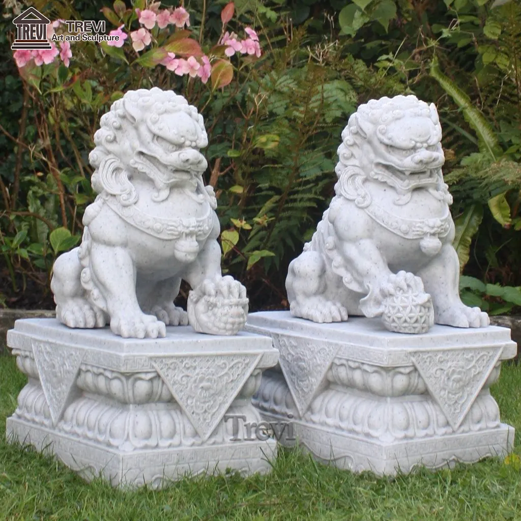 Sculpture de chien Fu en marbre naturel sculpté à la main personnalisé Statue de chien Foo chinois
