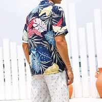 Kemeja Hawaii Pria Ukuran Besar Trendy, Bernapas, Motif Bunga Tropis, Kerah Lipat, Liburan Pantai, Kasual, Lengan Pendek, Kancing