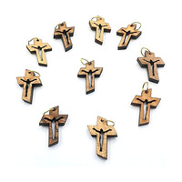 Mini breloque croix en bois naturel faveurs porte-clés croix mini pendentifs solides rustiques artisanat religieux croix en bois