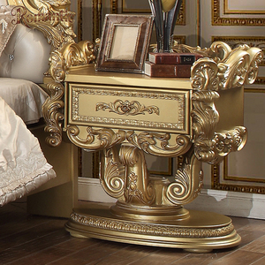 Muebles de Dormitorio de Lujo Estilo Francés, Cama de Madera Tallada Completamente Dorada con Cuero Acolchado para Decoración de Villas y Palacios Reales - Product Image 3