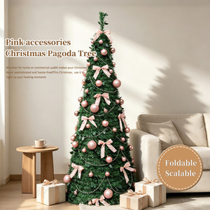 Árbol de Navidad Telescópico Plegable de Alta Calidad de 180 cm con Pantalla LED, Luz Blanca Cálida, Pre-Decorado, en Forma de <span class=keywords><strong>Pagoda</strong></span>, para Interiores - Product Image 1