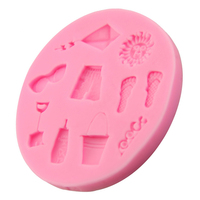 Runde 3D-Cartoon-Formen für Strandhosen, Schaufeln, Flip-Flops, Eimer, Sonnenbrillen, Sonnenschutz - Grafische Silikon-Kuchenform