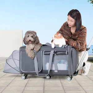 Оптовая продажа, большая тележка для собак, большая дышащая и расширяемая сумка-переноска для домашних животных и тележка для собак с колесами