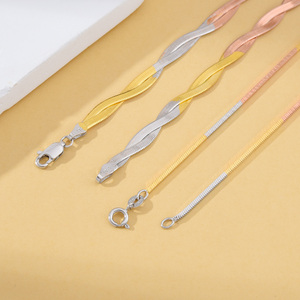 Diseño Original S925 plata esterlina tricolor enlace cadena collar impermeable trenzado cuadrado serpiente cadena oro boda regalo mamá - Product Image 4