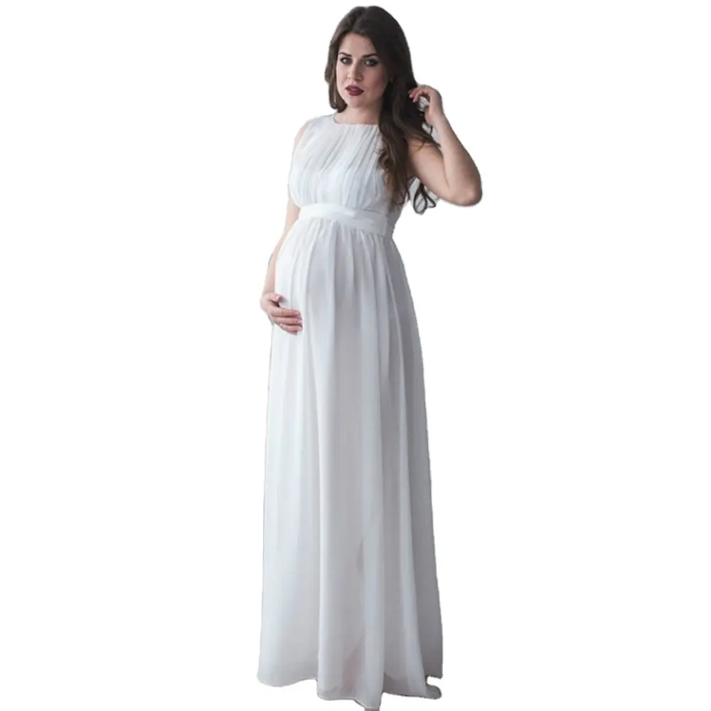 Ins blanco ropa de maternidad Maxi vestidos Plus ropa de embarazo mujeres vestido de fiesta maternidad vestido de sesión de fotos