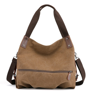 Bolso de compras multifuncional simple para mujer, bolso de hombro cruzado de moda, bolso grande de lona para estudiantes con cremallera - Product Image 1