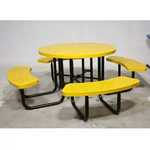 quick deliver food courts 46" round punched steel table with benches