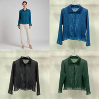Chemisier plissé de luxe minimaliste vert sarcelle pour femme, col en V, volants, peplum, manches longues, chemise plissée, tenue de bureau, vente en gros, boutique personnalisée