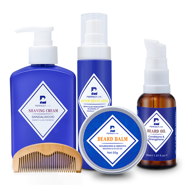 Private Label Men Beard Grooming Kit Beard Oil Balm Conditioner Comb Foam After Shaving Cream Wholesale Beard Care Set