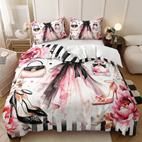 Parure de lit en microfibre imprimée en 3D, motif fleur rose, parfum, robe de soirée noire, housse de couette pour femmes, adolescentes, textile de maison