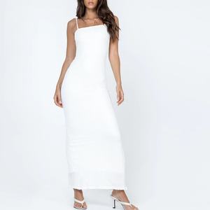 Vestido Midi Bodycon Blanco de Verano con Tirantes y Espalda Descubierta, de Punto Acanalado Natural Casual con Spandex y Abertura Lateral en la Parte Inferior, Estilo Suéter, de Fábrica OEM - Product Image 4